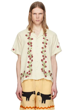 HARAGO Chemise blanc cassé à perles et motif brodés