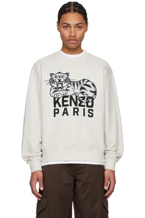 Kenzo Pull molletonné gris à image Happy Tiger brodée