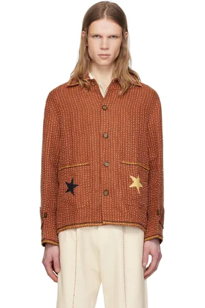 HARAGO Blouson brun à appliqués Kantha