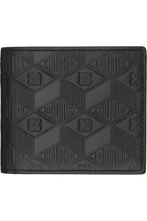 HUGO BOSS Portefeuille noir en cuir à motif à logos gaufré