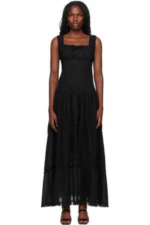 Frankies Bikinis Robe longue Christabelle noire à volants