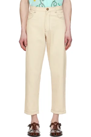 HARAGO Pantalon blanc cassé à piqures doubles
