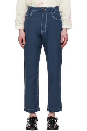 HARAGO Pantalon bleu à piqures doubles