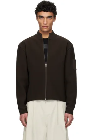 AMOMENTO Cardigan brun à col cheminée et à glissière