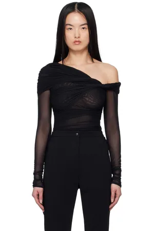 MUGLER Justaucorps ruché noir à épaule dénudée