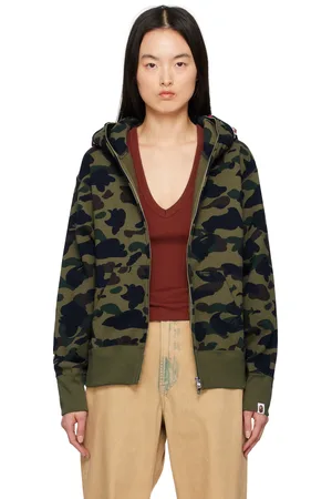 BAPE Pull à capuche kaki à motif camouflage ABC et à requin emblématique