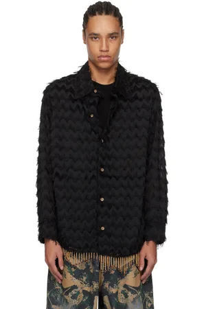 Andersson Bell Chemise longue Bird noire à franges exclusive à SSENSE