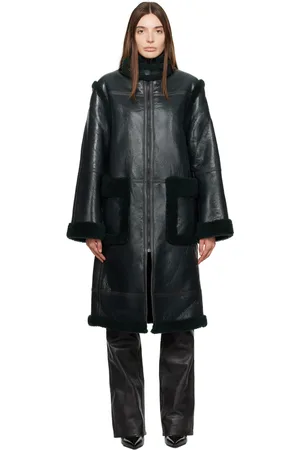 Helmut Lang Manteau kaki en peau retournée à glissière