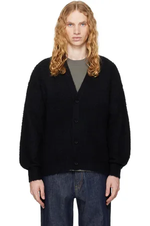 Auralee Cardigan noir en tricot brossé de laine