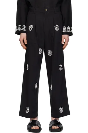 HARAGO Pantalon noir à motif perlé brodé