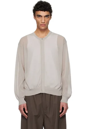 AMOMENTO Cardigan gris en tricot semi-transparent à col ras du cou