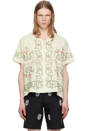 HARAGO Chemise blanc cassé à motif fleuri brodé
