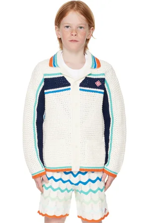 Casablanca Enfant | Surchemise blanc cassé en crochet à rayures tennis