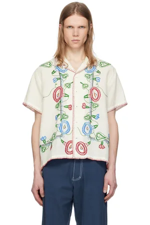 HARAGO Chemise blanche en lin à images brodées