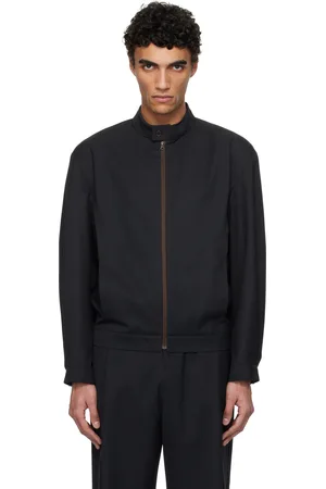 AMOMENTO Blouson noir en toile texturée de laine à glissière
