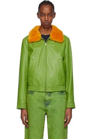Marni Blouson vert à glissière et à garniture en peau retournée