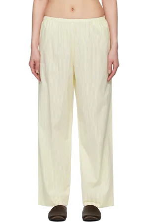 Deiji Studios Pantalon de détente blanc et jaune à taille élastique