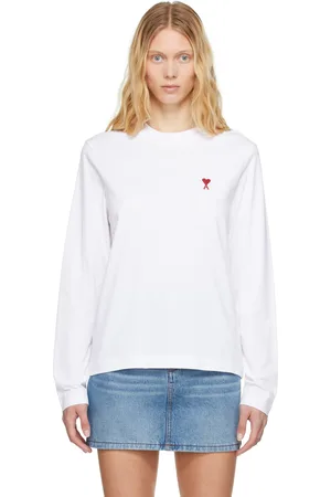 Ami T-shirt à manches longues blanc en coton à logo Ami de cœur