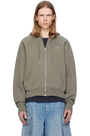 Ami Pull à capuche kaki en coton à logo Ami de cœur ton sur ton
