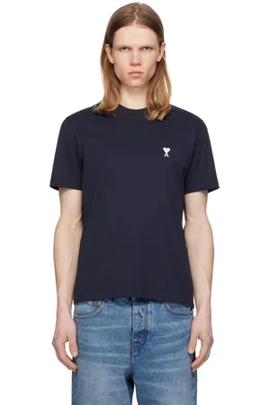 Ami T-shirt bleu marine en coton à logo Ami de cœur