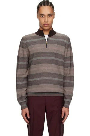 Paul Smith Pull brun à demi-glissière et à rayures à effet voilé