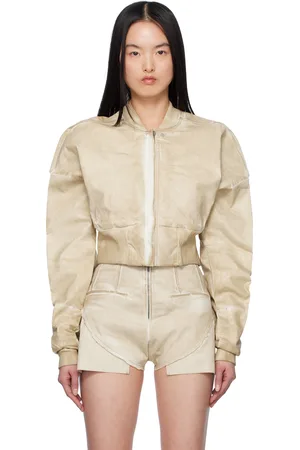 Rick Owens Blouson aviateur écourté beige en denim - Hollywood