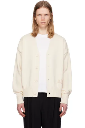 Ami Cardigan blanc cassé en coton et laine à appliqués à logo Ami de cœur brodés