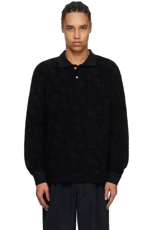Soulland Polo à manches longues Robert noir en tissu texturé