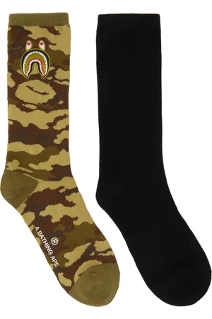 BAPE Chaussettes noir et kaki à requin emblématique et à motif camouflage 1st