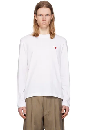 Ami T-shirt à manches longues blanc en coton à logo Ami de cœur