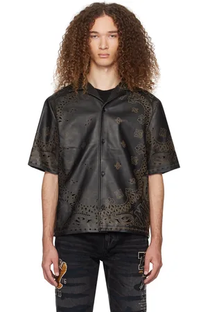 AMIRI Chemise noire en cuir à motif cachemire