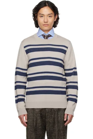 Paul Smith Pull taupe en laine mérinos à rayures en relief