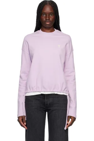 Ami Pull molletonné mauve en coton à logo Ami de cœur