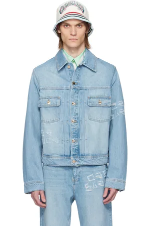 Casablanca Blouson bleu en denim à logos de style graffiti à effet usé