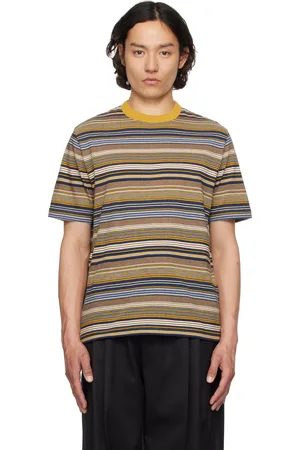 Paul Smith T-shirt jaune et bleu en coton à rayures