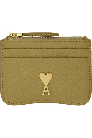 Ami Porte-carte kaki en cuir à glissière