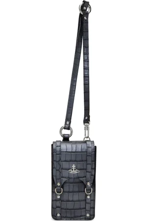 Vivienne Westwood Mini pochette Max grise en cuir gaufré façon croco à bandoulière