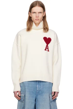 Ami Col roulé blanc cassé en laine à logo Ami de cœur