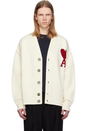 Ami Cardigan blanc cassé en laine à logo Ami de cœur