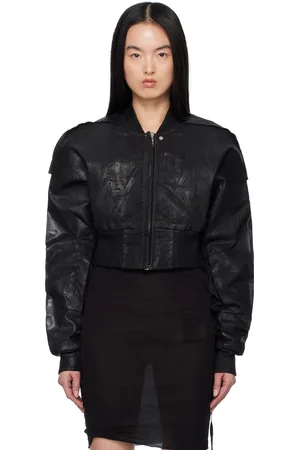Rick Owens Blouson aviateur écourté noir en denim - Hollywood