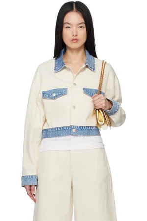 Moschino Blouson texturé beige et bleu en coton et en chanvre