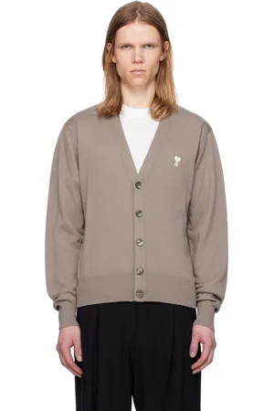 Ami Cardigan taupe à logo Ami de cœur