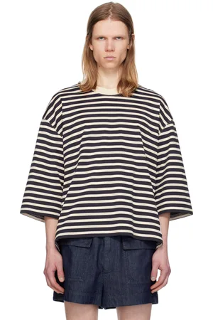Ami T-shirt décontracté bleu marine et blanc cassé à rayures
