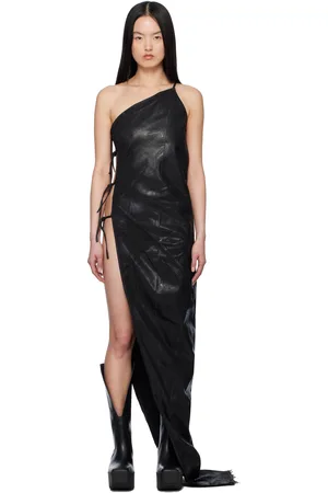 Rick Owens Robe longue Taco noire en denim surteint
