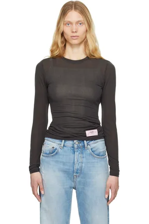 Ganni T-shirt à manches longues noir en jersey semi-transparent