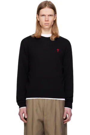 Ami Pull noir en laine à logo Ami de cœur et à col ras du cou