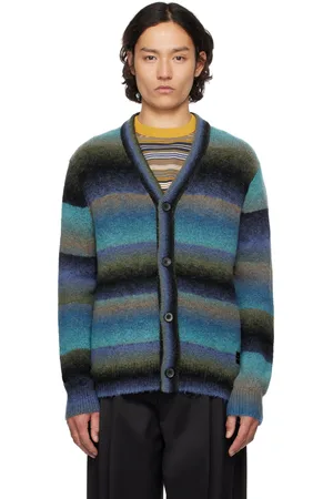 Paul Smith Cardigan bleu en laine mérinos à rayures dégradées