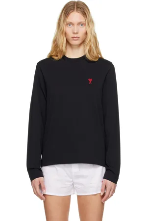 Ami T-shirt à manches longues noir en coton à logo Ami de cœur