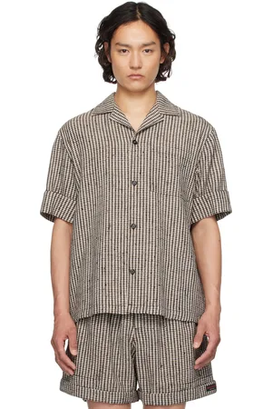 Bottega Veneta Chemise brun et blanc cassé en tweed de viscose à carreaux