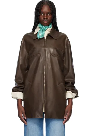 Auralee Blouson long brun en cuir d